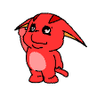 A red Poogle waving.